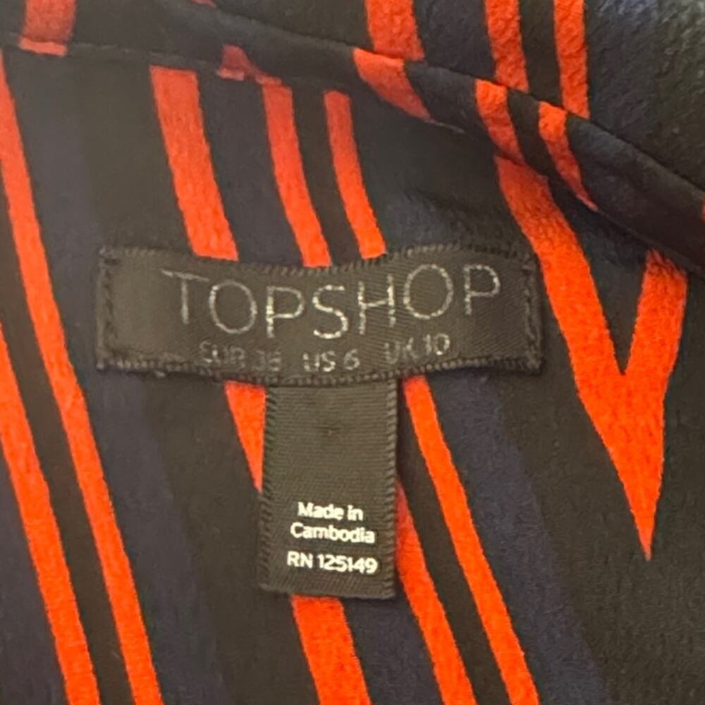 Top Shop | Blue and Red Chevron Button Front Midi Dress Size 6 - Picture 10 of 13